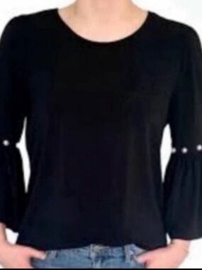 NWOT Adrianna Papell Pearl Embellished Bell Sleeve Top